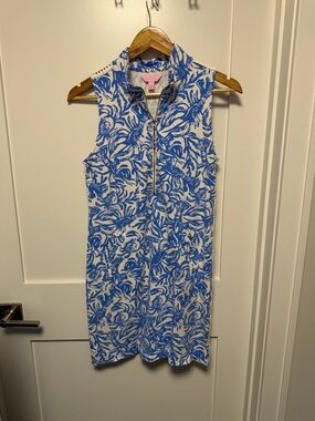 Lilly Pulitzer Blue & White Sleeveless Zip-Front Midi Dress